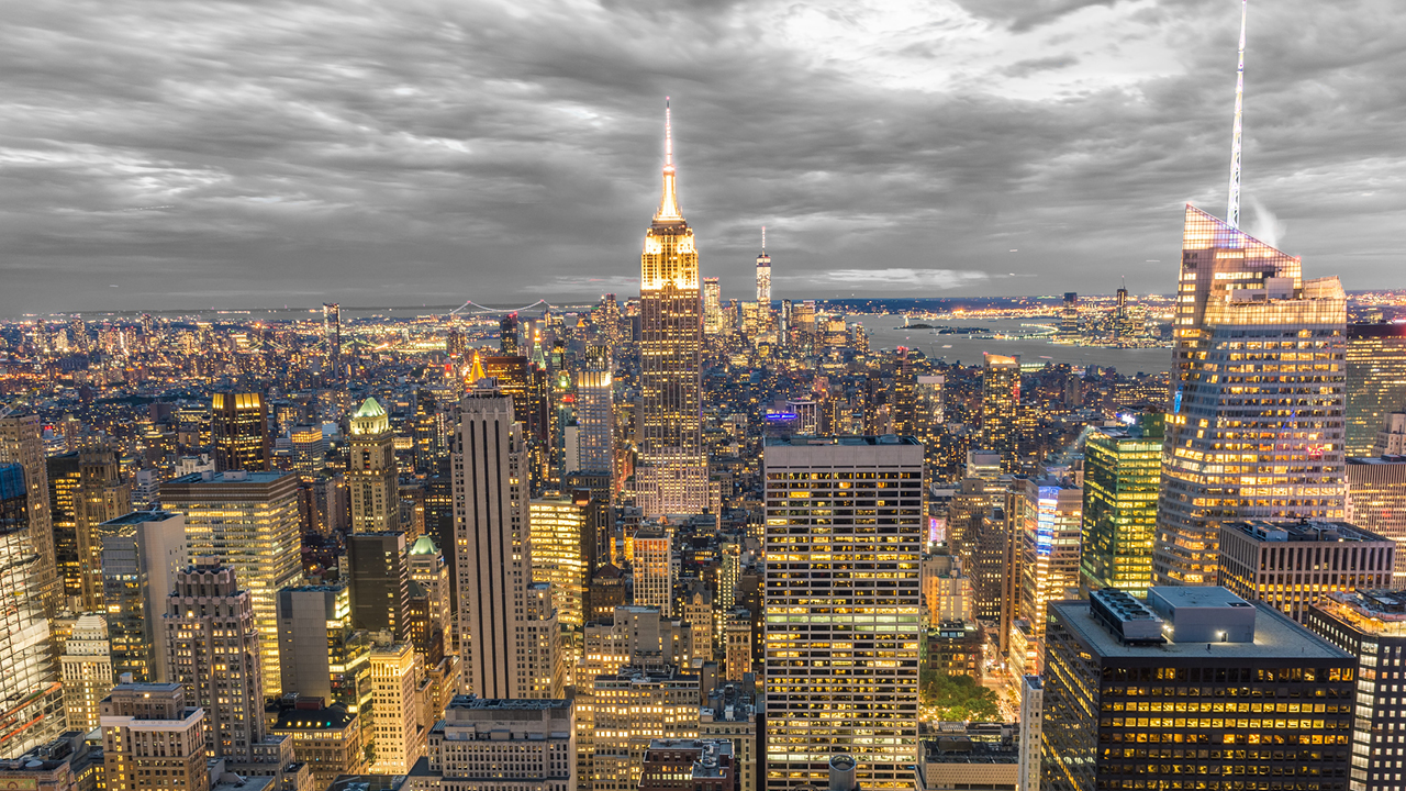 An aerial view of New York at night; image used for HSBC Australia International.