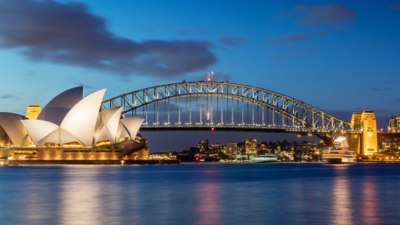 Sydney harbour night view; image used for moving to Australia page.