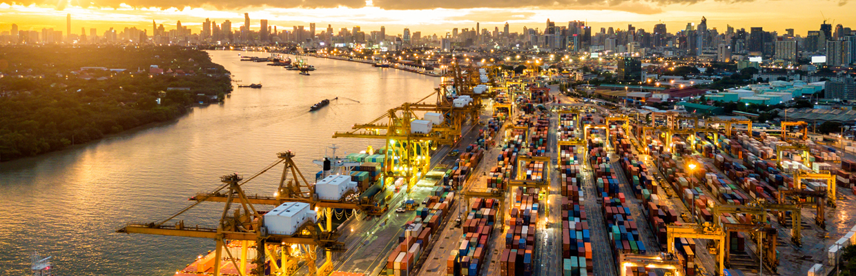 A shipping centre with beautiful sunset; image used for HSBC Australia other Investment Options.