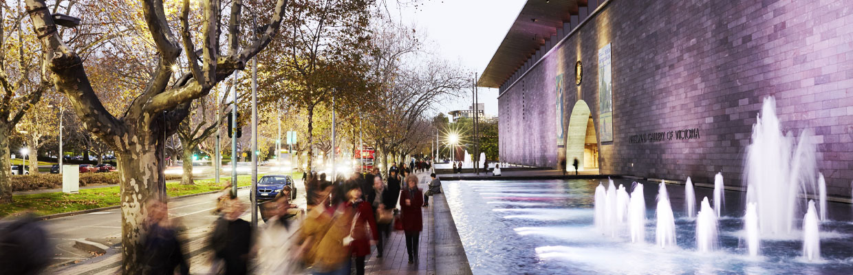 The main entrance of the National Gallery of Victoria (NGV); image used for HSBC Australia sponsorship - Beyond the Frame.