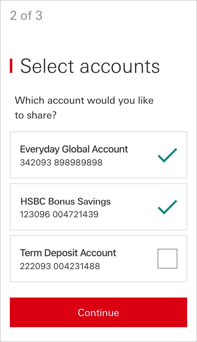 Select which accounts you would like to share