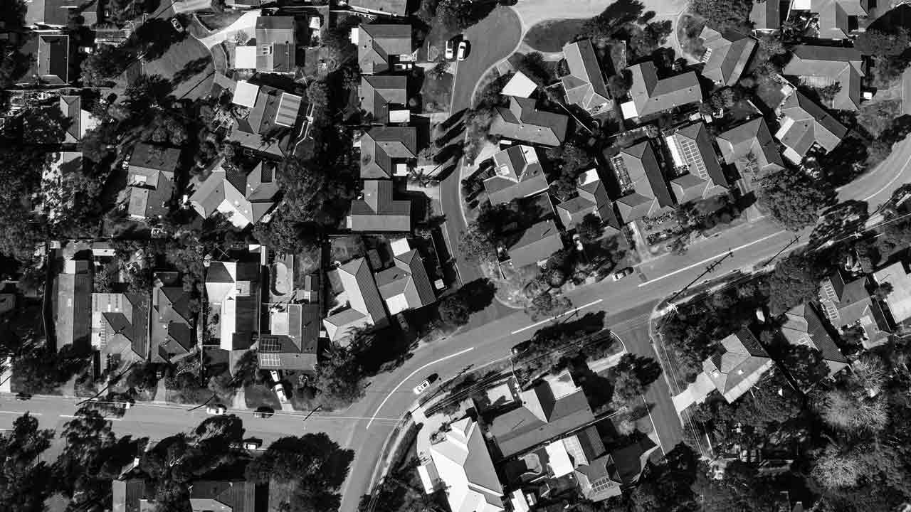 Aerial view of a street; image used for HSBC Australia's Home Value Loan.